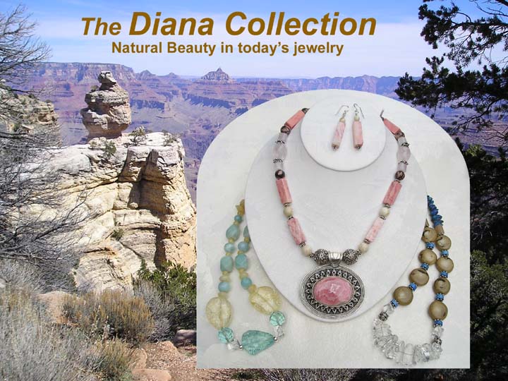 Trio of sterling silver beaded semiprecious stone necklaces, an example of jewelry from the Diana Collection
