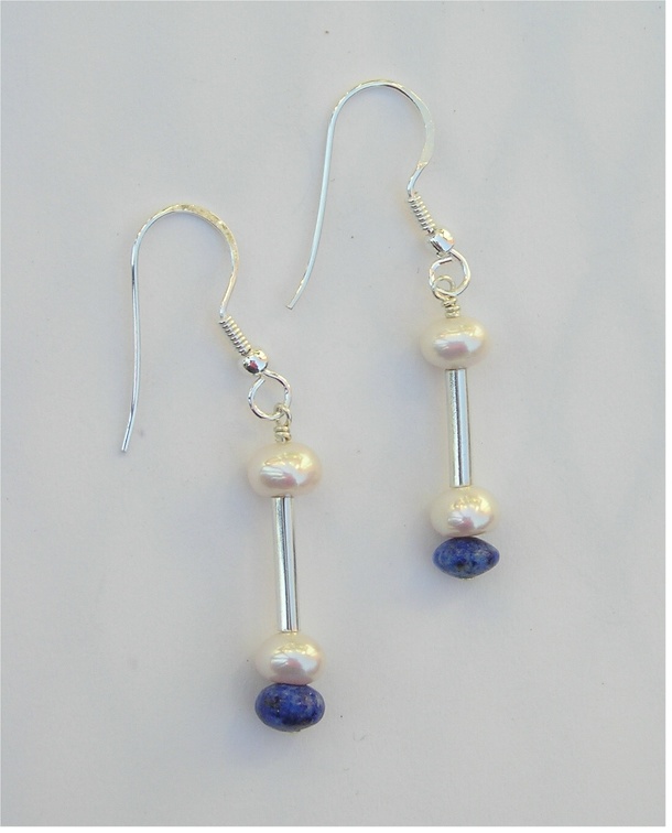 Lapis and pearl sterling earrings. E1060.5  $26.00