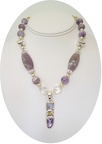 Amethyst, citrine and moonstone pendant on iris jasper and pearl necklace. Sterling accents. TJ300.  Expandable sterling toggle.