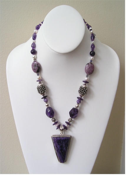 Charoite_sterling_pendant_on_amethyst_and_iris_jasper_necklace_accented_with_freshwater_pearl_and_Bali_sterling.jpg