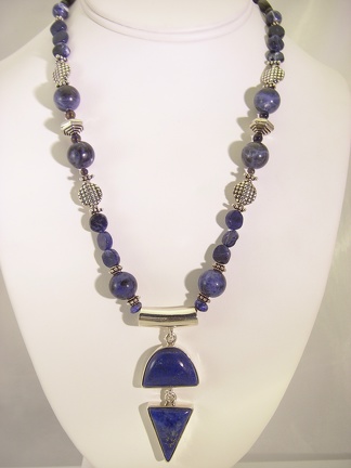 Double lapis sterling pendent with sodalite and Bali sterling.TL2035 19.5&quot;-20&quot; long 