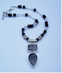 Double rutilitic quartz pendant on rock quartz and onyx.19&quot;-20.5&quot; long  RN1059  $239.00
