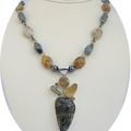 Multi stone sterling pendant on hematite, agate and jasper necklace.  19.25" long  Citrine sterling clasp.  