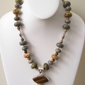 Tiger's eye and smokey quartz sterling pendant on ocean jasper necklace. TR2055  $155.00  19-20" long on expandable sterlin